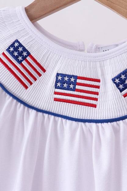 White American flag smocked girl ruffle dress