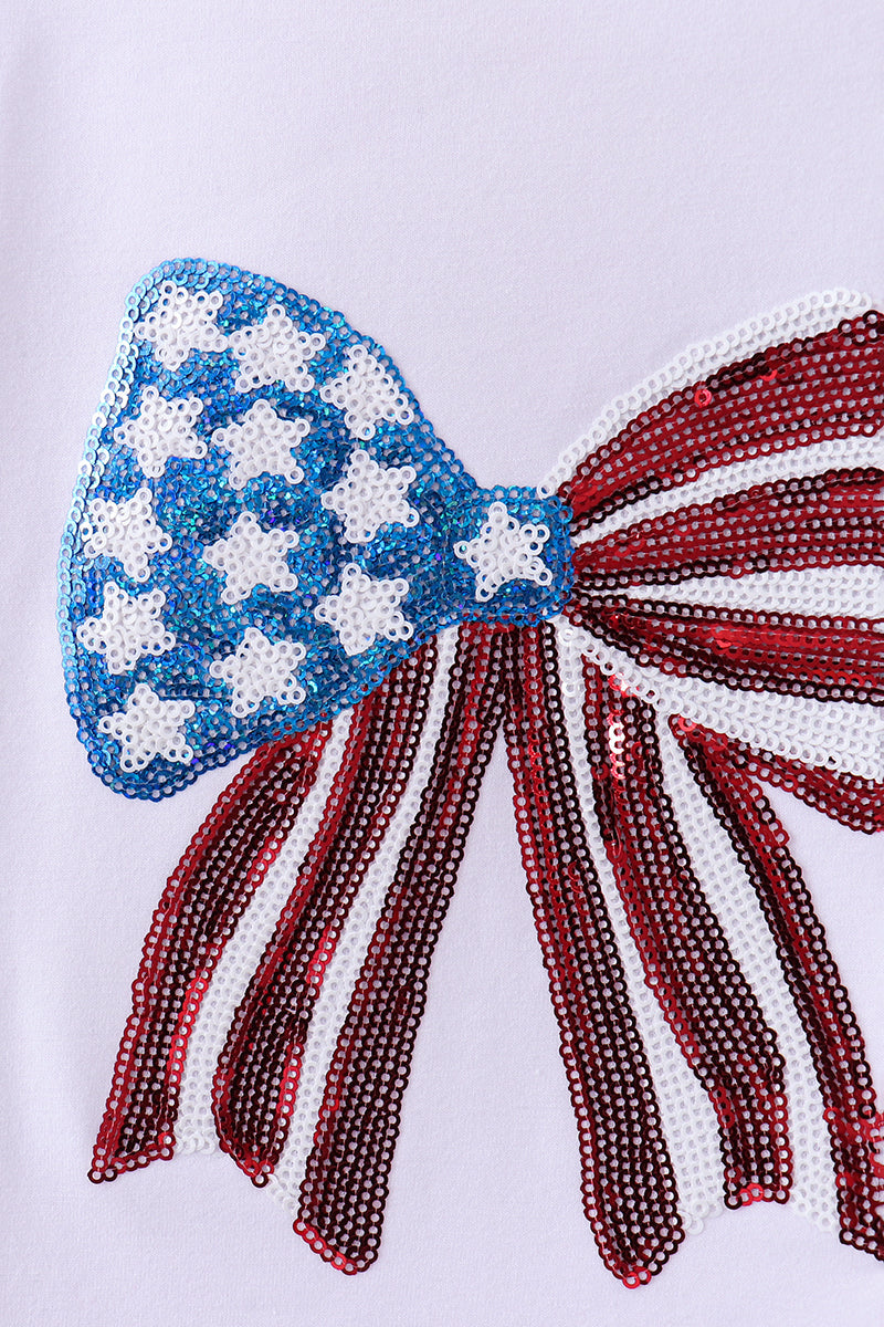 White bow patriotic sequin mom & me top