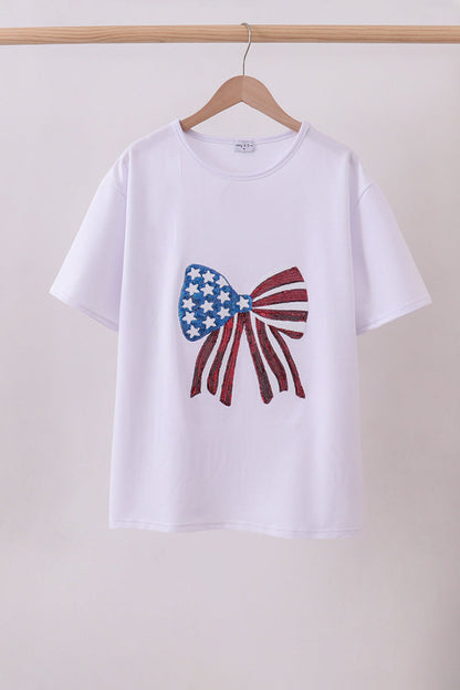 White bow patriotic sequin mom & me top