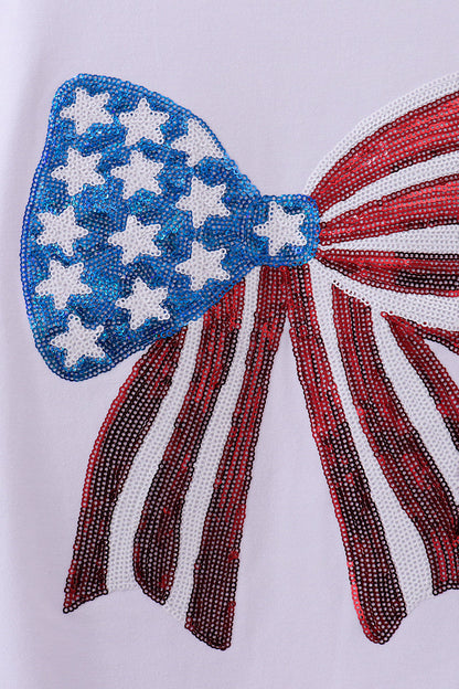 White bow patriotic sequin mom & me top