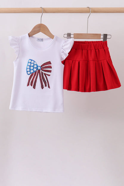 White bow sequin girl skort set