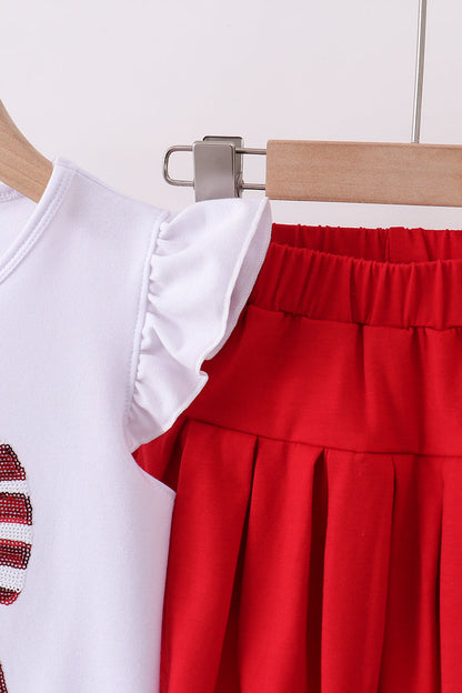 White bow sequin girl skort set