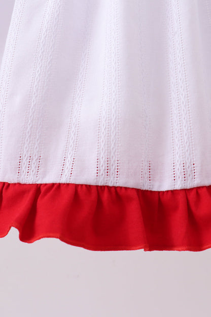 White patriotic smocked jacquard girl ruffle dress